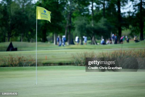 Detail view of a pin flag during a pro-am prior to the Zurich Classic of New Orleans at TPC Louisiana on April 20, 2022 in Avondale, Louisiana.
