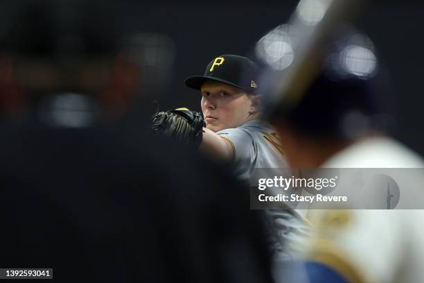 Mitch Keller of the Pittsburgh Pirates throws a pitch during the first inning against the Milwaukee Brewers at American Family Field on April 20,...