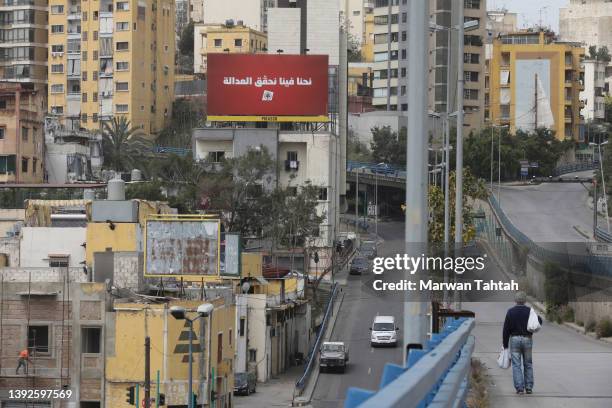 Giant electoral billboards in the streets of Beirut city, on April 18, 2022 in Beirut, Lebanon. Billboards without advertisers, for lack of money,...