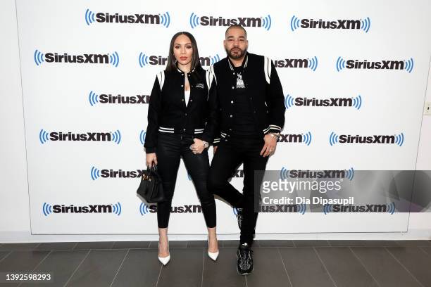 Gia Casey and DJ Envy visit SiriusXM Studio on April 20, 2022 in New York City.