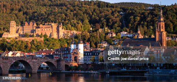 large panorama, alte brücke, schloss heidelberg, heidelberg, germany - heidelberg germany stock-fotos und bilder