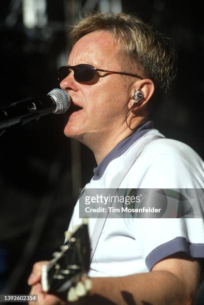 Bernard Sumner of New Order performs during the Area One tour at Shoreline Amphitheatre on July 31, 2001 in Mountain View, California.