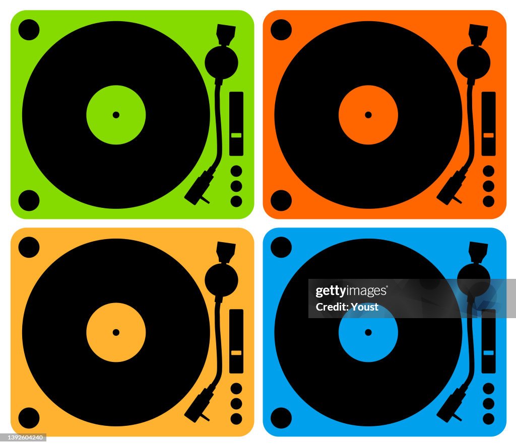Retro Music Vintage Turntable Poster in Retro Desigh Style. Disco Party 60s, 70s, 80s.