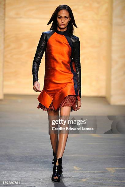 Model walks the runway at the Proenza Schouler Fall 2012 fashion show during Mercedes-Benz Fashion Week at on February 15, 2012 in New York City.