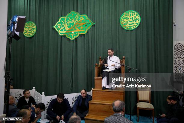 Theologian, Imam-jamaat of the mosque "Meshedi Dadash" Haji Shahin Hasanli during Lailat al-Qadr on April 20, 2022 in Baku, Azerbaijan. Ramadan, the...