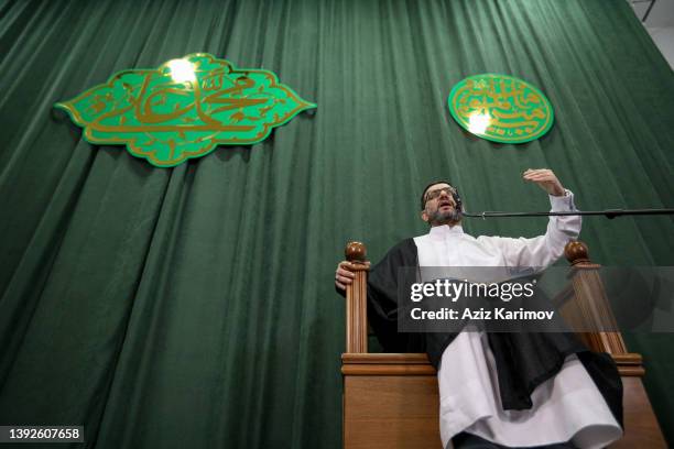 Theologian, Imam-jamaat of the mosque "Meshedi Dadash" Haji Shahin Hasanli during Lailat al-Qadr on April 20, 2022 in Baku, Azerbaijan. Ramadan, the...