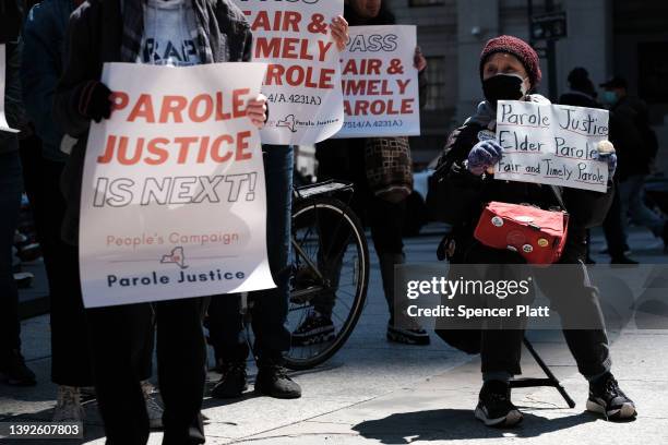 State lawmakers join formerly incarcerated New Yorkers, faith leaders and activists during a rally to launch a post-budget effort to pass parole...