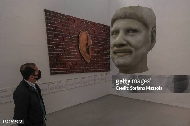 Tourists and locals visit the Brazil Pavilion during the 59th International Art Exhibition on April 20, 2022 in Venice, Italy. The 59th International...