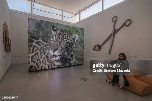Tourists and locals visit the Brazil Pavilion during the 59th International Art Exhibition on April 20, 2022 in Venice, Italy. The 59th International...