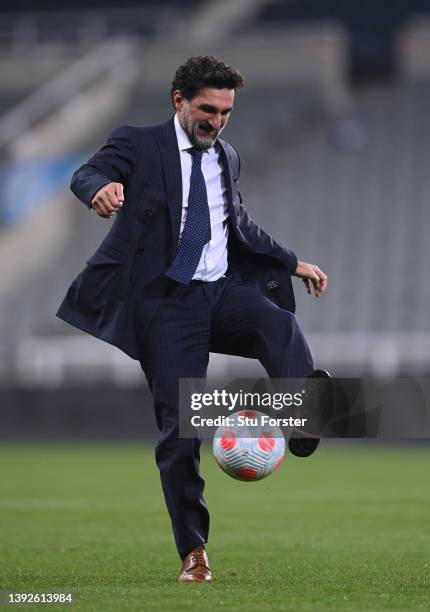 Yasir Al-Rumayyan, Chairman of Newcastle United plays football on the pitch after the Premier League match between Newcastle United and Crystal...