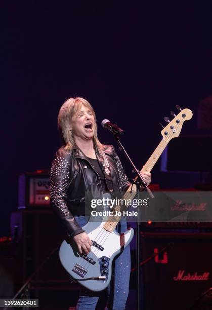 Suzi Quatro performs on stage at the Royal Albert Hall on April 20, 2022 in London, England.