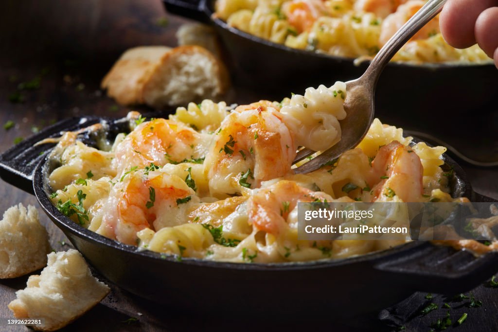 Baked Shrimp and Rotini in a Garlic White Wine Sauce