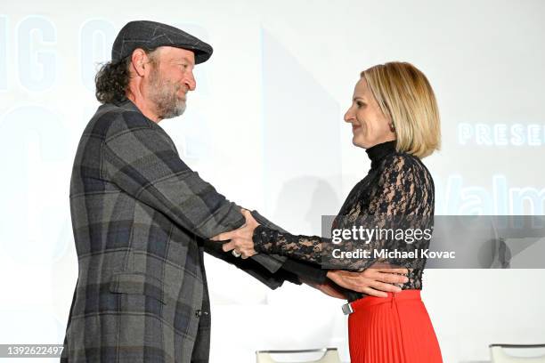 Troy Kotsur and Marlee Matlin speak onstage during The Hollywood Reporter's Raising Our Voices, presented by Walmart, at The Maybourne Beverly Hills...