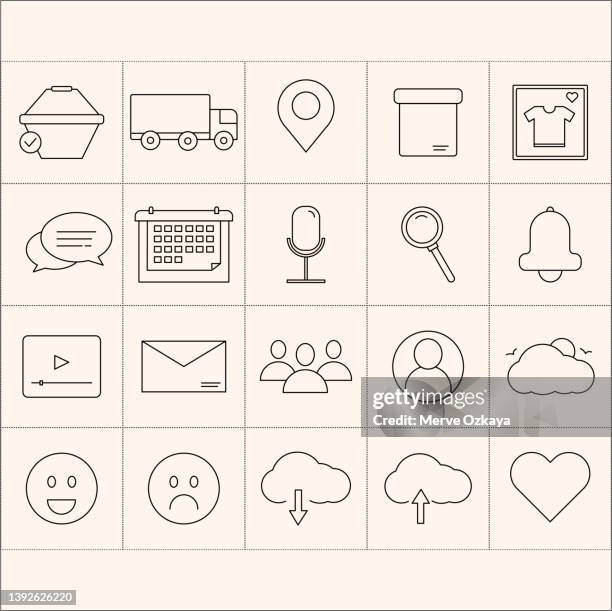 mobile app line icon set - iphone app store stock illustrations