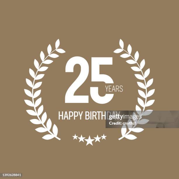 ilustraciones, imágenes clip art, dibujos animados e iconos de stock de 25 años, plantilla de logotipo de feliz cumpleaños. plantilla de tarjeta de felicitación - 25 years