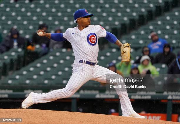 Marcus Stroman of the Chicago Cubs pitches against the Tampa Bay Rays during the first inning at Wrigley Field on April 20, 2022 in Chicago, Illinois.