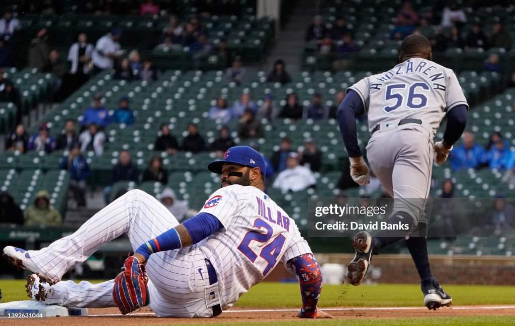 Chicago Rays Randy Arozarena of the Tampa Bay Rays steals third base as Jonathan ...