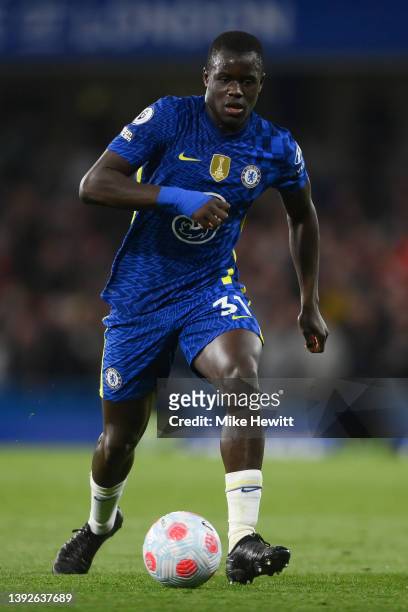 Malang Sarr of Chelsea in action during the Premier League match between Chelsea and Arsenal at Stamford Bridge on April 20, 2022 in London, England.