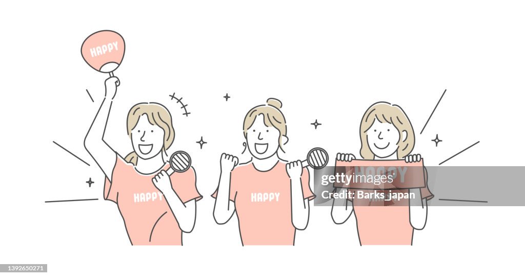 Vector illustrations of young women enjoying music concerts
