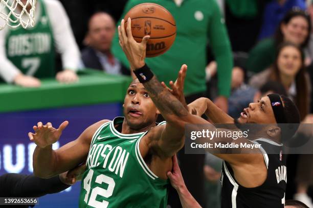 Bruce Brown of the Brooklyn Nets takes a shot against Al Horford of the Boston Celtics during the fourth quarter of Game Two of the Eastern...
