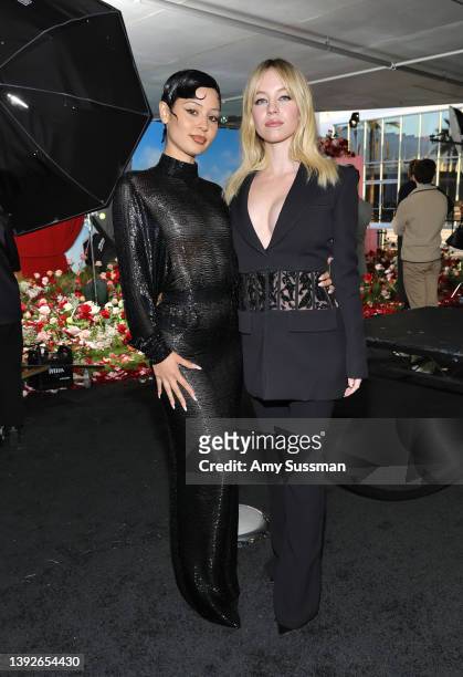 Alexa Demie and Sydney Sweeney attend the HBO Max FYC event for "Euphoria" at Academy Museum of Motion Pictures on April 20, 2022 in Los Angeles,...