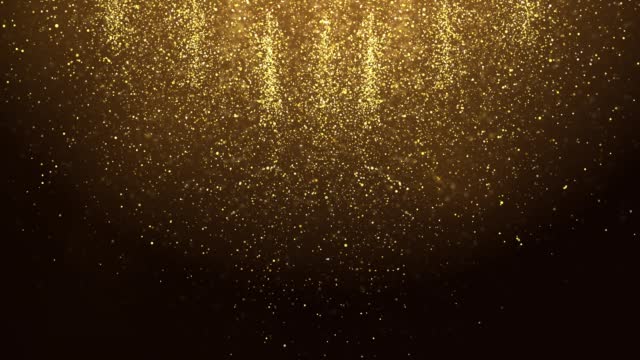 abstract Golden shiny particles falling down. Winner screen Loop award party stage background.