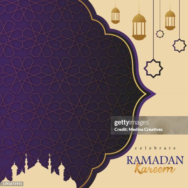 arabic ornamental patterned background of islamic mosque, design greeting card for ramadan kareem - eid ul fitr stock illustrations