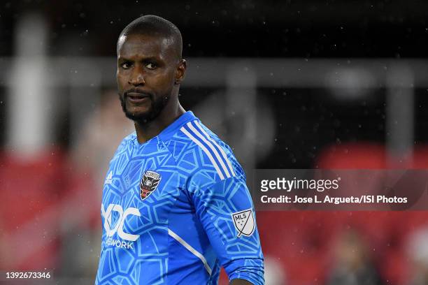 Bill Hamid of D.C. United during a game between Austin FC and D.C. United at Audi Field on April 16, 2022 in Washington, DC.