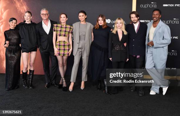 Alexa Demie, Hunter Schafer, Eric Dane, Maude Apatow, Zendaya, Barbie Ferreira, Sydney Sweeney, Sam Levinson, and Colman Domingo attend the HBO Max...