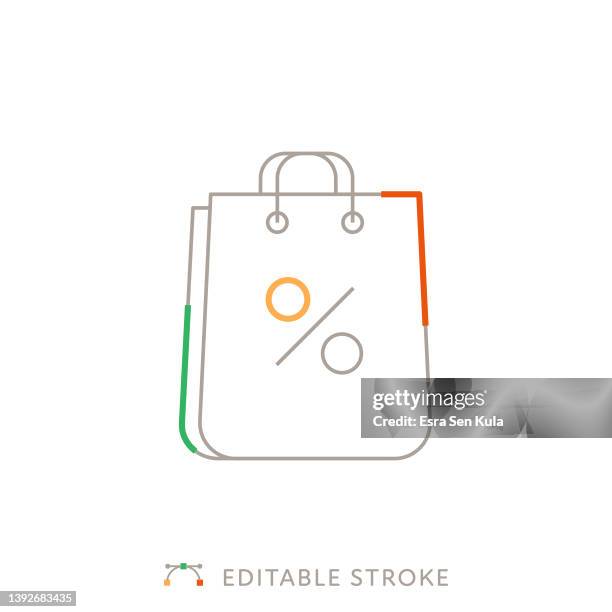 mehrfarbiges liniensymbol für die rabattsaison mit bearbeitbarem strich - reusable shopping bag drawing stock-grafiken, -clipart, -cartoons und -symbole