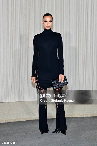 Irina Shayk attends a celebration of the Lola bag, hosted by Burberry & Riccardo Tisci on April 20, 2022 in Los Angeles, California.
