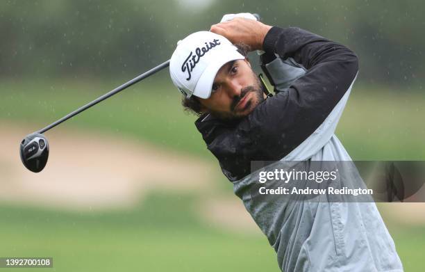 Clement Sordet of France tees off on the 10th hole during the first round of the ISPS Handa Championship at Lakes Course, Infinitum on April 21, 2022...