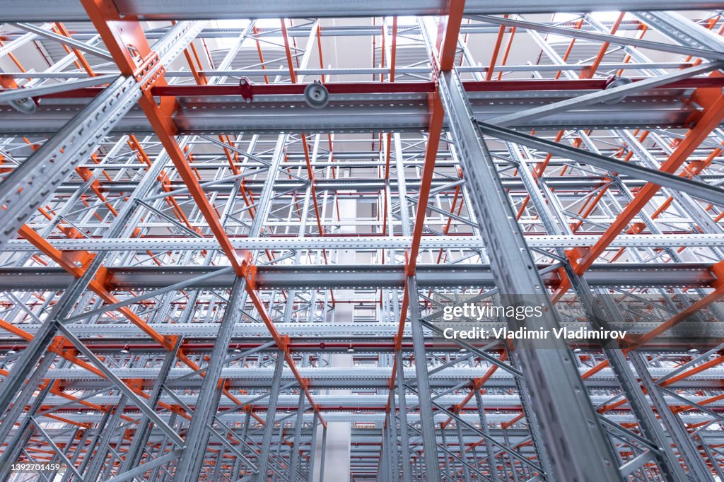 Warehouse or storage and shelves. Industrial background.