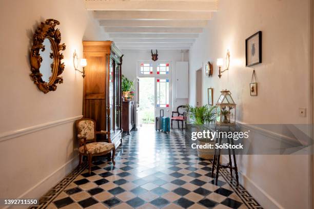 french vacation rental entrance hall - vintage luggage stock pictures, royalty-free photos & images