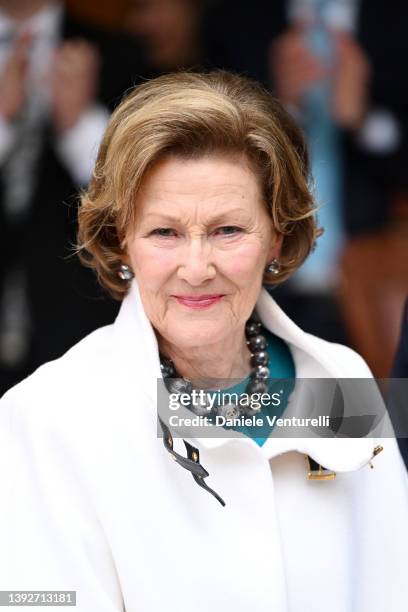 Her Majesty Queen Sonja of Norway opens the exhibition The Sámi Pavilion in the Nordic pavilion during the 59th International Art Exhibition on April...