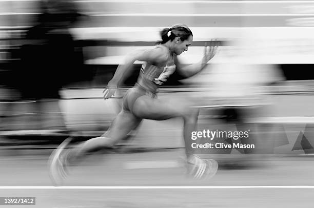 Jessica Ennis of Great Britain in action during the Aviva Grand Prix at the NIA Arena on February 18, 2012 in Birmingham, England.