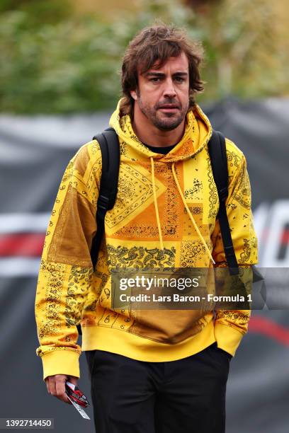 Fernando Alonso of Spain and Alpine F1 walks in the Paddock during previews ahead of the F1 Grand Prix of Emilia Romagna at Autodromo Enzo e Dino...