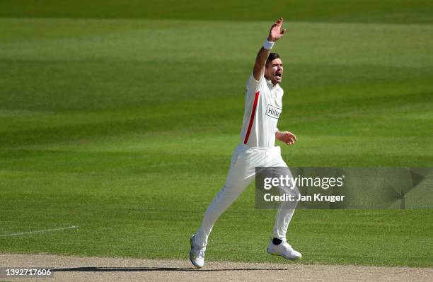 James Anderson of Lancashire CCC in action during the LV= Insurance County Championship match between Lancashire and Gloucestershire at Emirates Old...