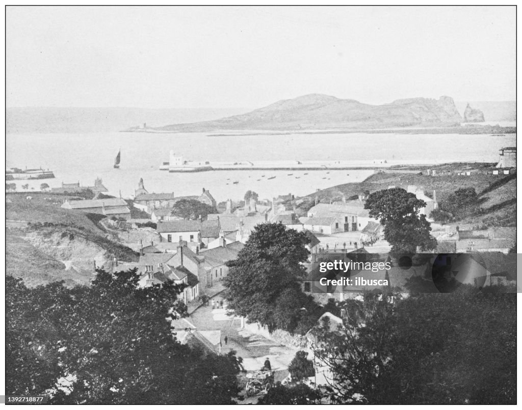 Antique photograph of Ireland: Howth Village and Ireland's Eye, County Dublin