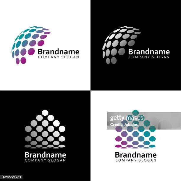 abstrakte 3d-kugeln markensymbol emblem - stereoskopische photographie stock-grafiken, -clipart, -cartoons und -symbole