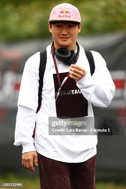 Yuki Tsunoda of Japan and Scuderia AlphaTauri walks in the Paddock during previews ahead of the F1 Grand Prix of Emilia Romagna at Autodromo Enzo e...