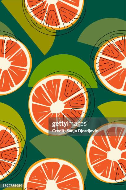 ilustrações, clipart, desenhos animados e ícones de padrão de toranja - cidra frutas cítricas