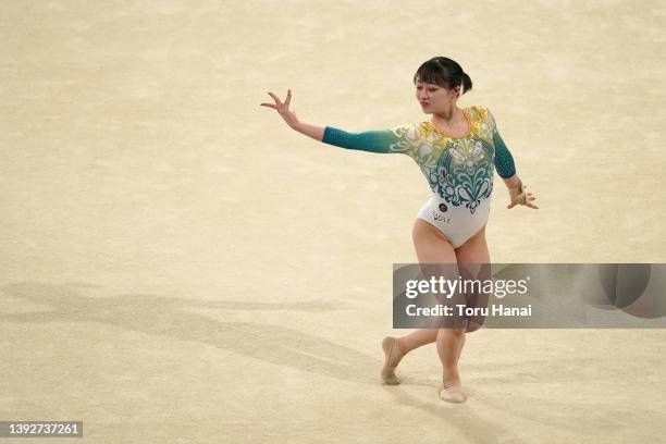 Yuna Hiraiwa competes on the floor during day one of the 76th Japan Artistic Gymnastics Individual All-Around Championships at Tokyo Metropolitan...