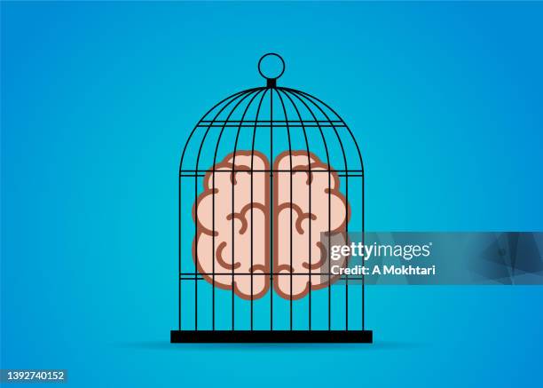 brain trapped in a cage - cage stock illustrations