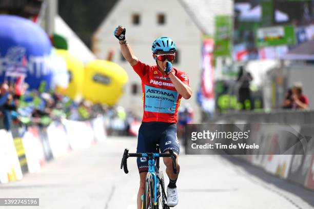Miguel Ángel López Moreno of Colombia and Team Astana – Qazaqstan red intermediate sprint jersey celebrates winning during the 45th Tour of the Alps...