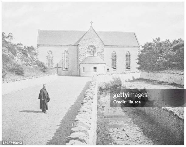 antique photograph of ireland: derrybeg chapel, county donegal - ireland landscape stock illustrations