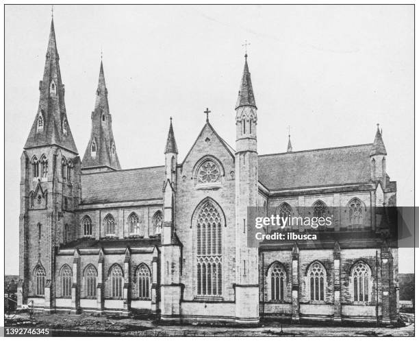 antique photograph of ireland: catholic cathedral, armagh - armagh cathedral stock illustrations