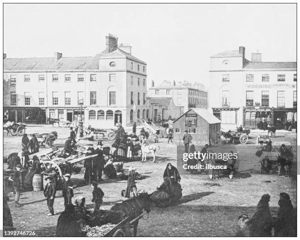 antique photograph of ireland: square, dungarvan, county waterford - waterford stock illustrations