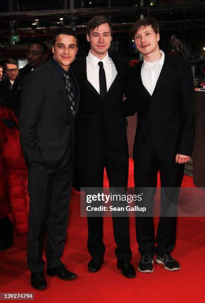 Actors Kostja Ullmann, David Kross and Jacob Matschenz attend the Closing Ceremony during day ten of the 62nd Berlin International Film Festival at...