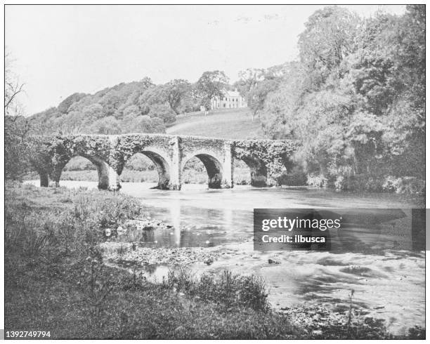 antique photograph of ireland: inishannon bridge, river bandon, county cork - bandon stock illustrations